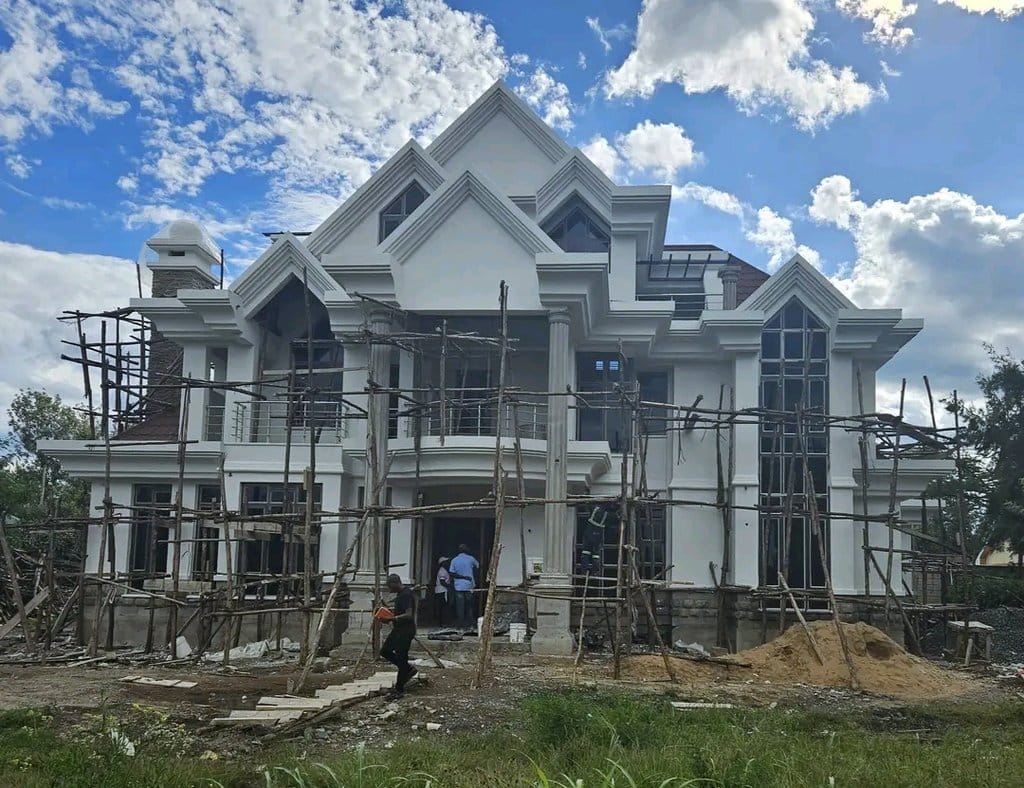 Large residence undergoing exterior finishing and glazing works