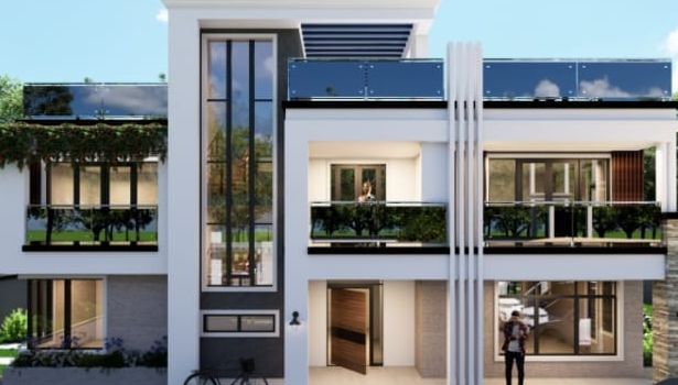 Contemporary luxury maisonette concept with tall glazing and a rooftop terrace